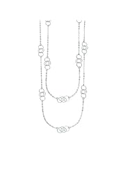 Silver Rhodium Plated 36" 2.55mm Oval Link And Open Polish And Hammered Rings Long Length Fancy Necklace With Pear Shape Clasp