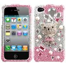 Apple iPhone 4G 4-G / 4S 4-S / Verizon / AT&T Cell Phone Full Premium 3D 3-D Crystals Diamonds Bling Protective Case Cover Silver and Hot Pink with Princess Bear Pearl Sparkling Gemstones Design
