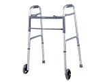 COMWIS 2-Button Adjustable Aluminum Folding Walker with 5 Inch Wheels, Adult