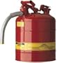 Justrite 10661 Type II D.O.T. Compliant Premium Coated Steel Safety Can. Added features include heavy-duty roll bars, and extra hand holds for carrying and pouring. Dual fusible-linked bracket. DOT/UN Rates 1A1/Y1.2/100. 2 1/2 gallon capacity. Can dimens
