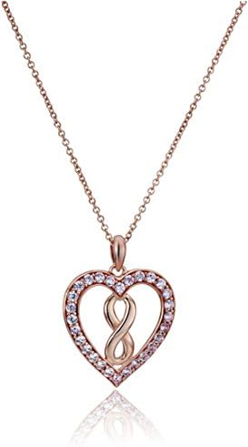 Pink Gold-Plated Sterling Silver and Created Pink Sapphire Heart Pendant Necklace, 18"