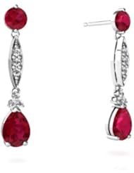 Created Ruby 14kt White Gold Dangle Drop Earrings
