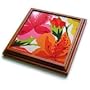 Retro 70s Vibrant Big Floral Print on White - 8x8 Trivet With 6x6 Ceramic Tile