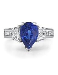 Pear Sapphire Halfmoon Diamond Vintage Ring in Platinum