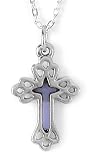 Rhodium Plated Pewter Stained Glass Cross Pendant by Bob Siemon, 18"