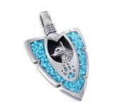 31OvAO1xk4L. SL160  .925 Sterling Silver Turquoise GemStone Chip 38mm X 19mm Wolf Pendant Charm