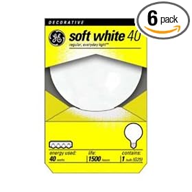 GE 12979 40 Watt Globe G25 Light Bulb, Soft White