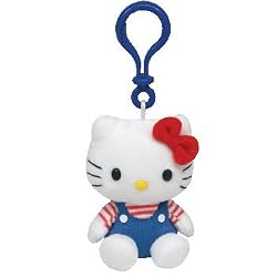 TY Beanie Baby - HELLO KITTY (BLUE OVERALLS) ( Plastic Key Clip )