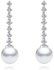 PremiumPearl 7-9mm AAA Japanese Cultured Akoya Pearl Earrings 14k Gold & Diamonds