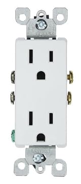 15 Amp 125 Volt, Decora Duplex Receptacle, Residential Grade, Grounding, White/Mahogany/Gray/Almond/Ebony/Light Almond, 5325