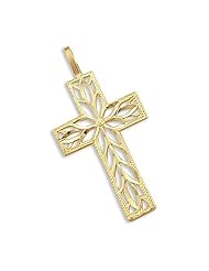 Solid 14k Yellow Gold Pendant Charm Cross Crucifix New