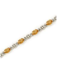 14K White Gold Oval Citrine and Diamond Bracelet