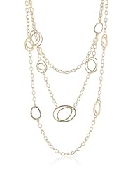 Bronze and 18k Yellow Gold Plated Genuine Brazilian Amethyst Triple Layered Station Necklace, 24"