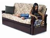 Olympia Storage Solid Wood Arm Steel Grid Seat/Back Full Walnut Finish Convertible Futon Sofa Sleeper Bed Frame