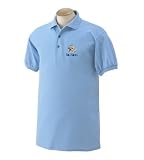Custom embroidered mean face volleyball ball design on polo shirt