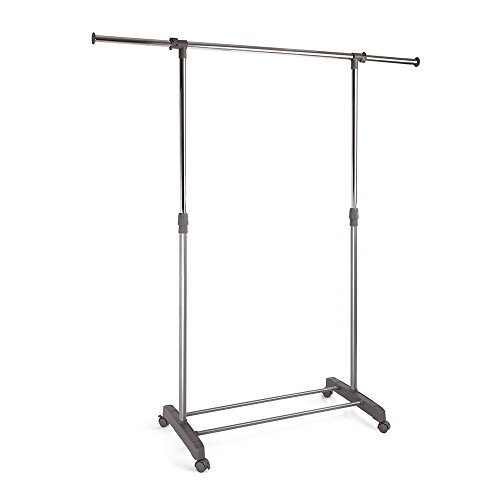 ProAid Adjustable Single Rail Garment Rack, Portable Clothes Hanging Rolling Clothes Rack with Brake Wheels