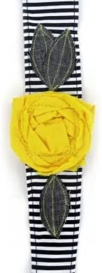 Women's or Girl's Vintage Headband, Hip, Humble, & Happy! Made in America! Multi Color with Flowers and Leaf Pattern. Black Licorice Stripe Yellow with Yellow Flower