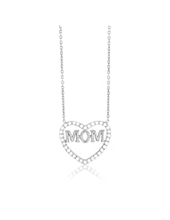 Sterling Silver 16" + 2" Extension CZ Heart "Mom" Necklace