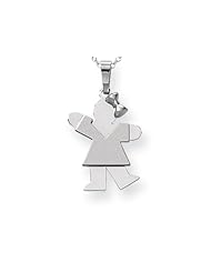 The Kids® Small Girl with Bow on Right Engraveable Charm / Pendant in 14 kt White Gold