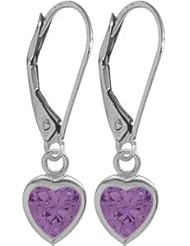 Girls February 1.40 Carat 6mm Genuine Amethyst 14K White Gold Heart Leverback Earrings