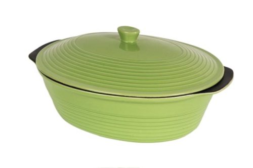 Pinnacle Ceramic Non-Stick Bakeware, 3.5 Quart Oval Baker with Lid, Green