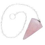 Faceted Natural Pink Rose Quartz Crystal Pendant Pendulum With Chain