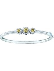 1.05ctw Round Yellow & White Diamond Flower Bangle Bracelet Bracelet