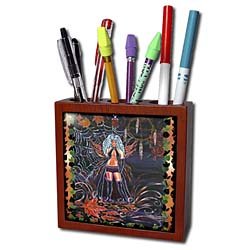 Cindy Thorrington Haggerty Angels Fairies - Little Medicine Spider Witch - Tile Pen Holders-5 inch tile pen holder