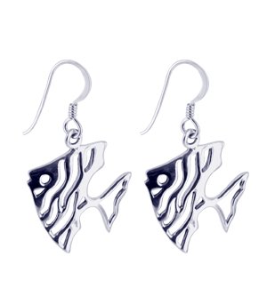 Sterling Silver Fish French Ear Wire Hook 1.25 inch Long Dangle Earrings