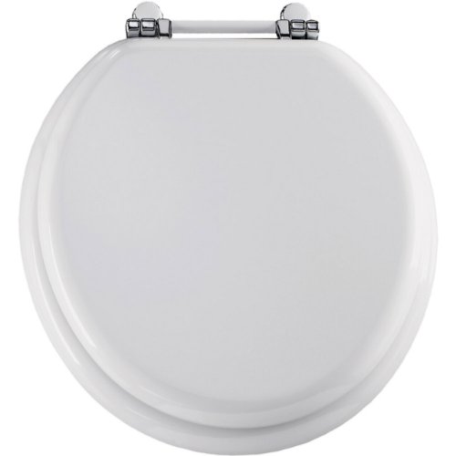 Bemis 960PCH000 Molded Wood Retro Round Toilet Seat with Chrome/White Hinges, White
