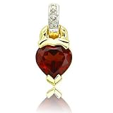 .01 carat Round Cut Diamond 1.31 ct Heart Shaped Garnet 14K Yellow Gold Charm Pendant