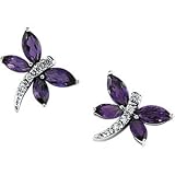 14K White Gold Amethyst & Diamond Butterfly Earring