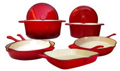 fancycook 8 piece enameled cast iron red cookware set