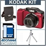 Kodak EasyShare Z915 Zoom Digital Camera Kit, - Red - with 4 GB SD Memory Card, Camera Case, Table Top Tripod,