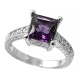 Elegant 3.00ct Vivid-Purple Amethyst and Diamonds 14k White Gold Engagement Ring