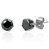 Urban Male Black CZ Round Stainless Steel Stud Earrings 7mm