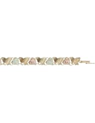 Womens Tricolor Gold Hearts and Butterflies Link Bracelet in in Black Hills Gold Motif, 7.25"