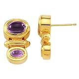 14K Yellow Gold Cabochon Amethyst Earrings