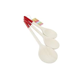 T&G Spoons with Red Coloured End in Birch Wood, Set of Three