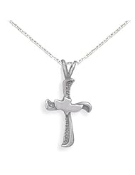 Cross with Dove Antiqued Sterling Silver Pendant Necklace, Chain Included - Made in the USA