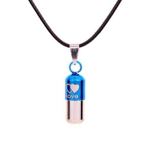 Yazilind Stainless Steel Silver Love Pill Capsule Shape Pendant Necklace PU Leather Chain