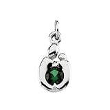 14K White Gold 3.5 MM Imitation Emerald ''Mom and Child'' Charm