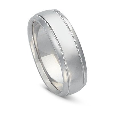 14k White Gold Milgrained Men's Wedding Band, 6mm