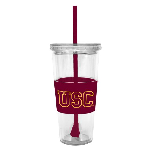NCAA USC Trojans 22 Ounce Insulated Tumbler with Rubber Sleeve and Stir Straw