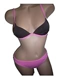 Littlewomen Padded Push Up Bikini Chocolate Brown & Pink Trim-Brown With Pink-34A 12