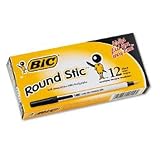 BIC(R) Round Stic(R) Ballpoint Pens, Medium Point, 1.0 mm, Black, Box of 12