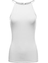 Apparel: FPT Womens Basic High Neck Cotton Spandex Tank Top WHITE LARGE