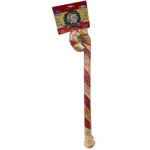 13 inch rawhide christmas dog candy cane treat