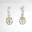 Round Peace Sign Dangle Hoop Earrings in Sterling Silver with Citrine Beads, #8374