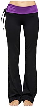 Womens Ecofabric Bootleg Yoga Pant; Bootleg Athletic Pant Black+Purple Small